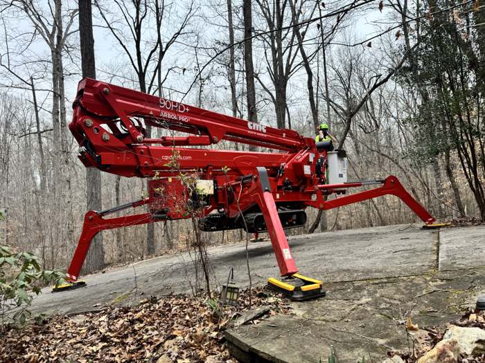 Spider lift set up in the woods